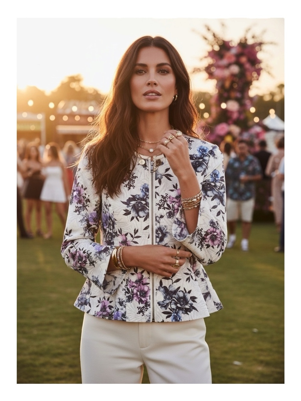 new Bagatelle ✦ Floral Print Peplum Peforated Vegan Leather Jacket ✦ Ivory Lilac